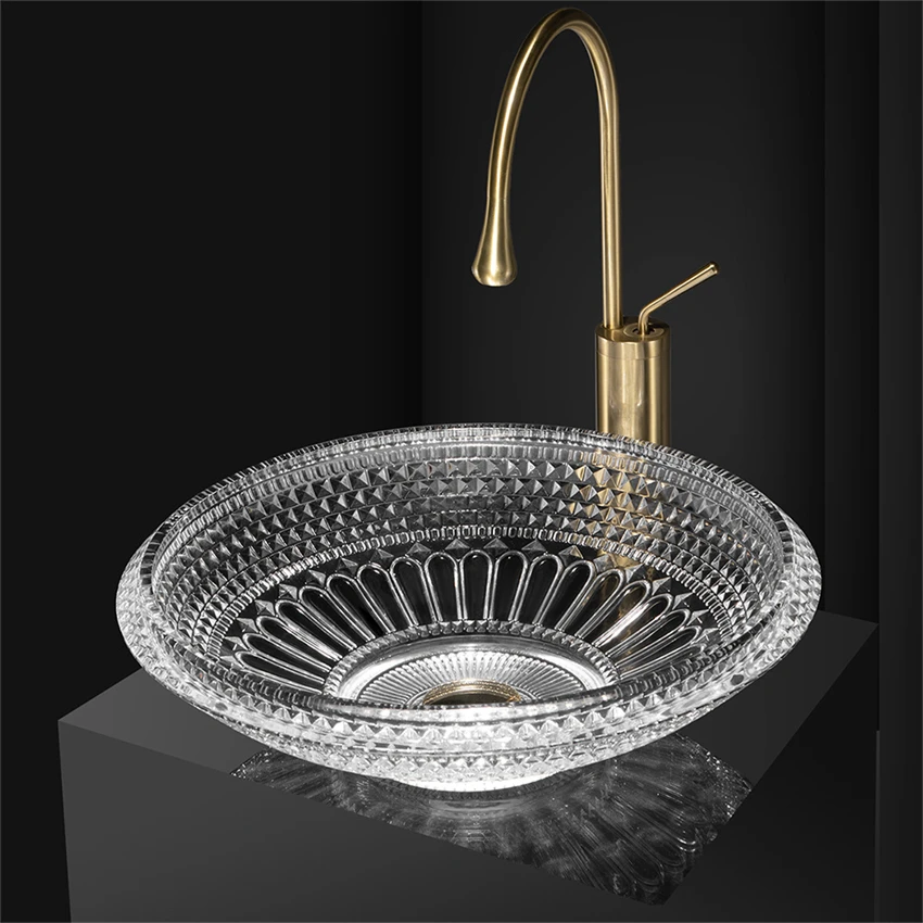 

BW22-039 Washbasin Light Luxury Crystal Glass Transparent Wash Basin Die Cast Art Hotel Bathroom Glass Countertop Basin Sink