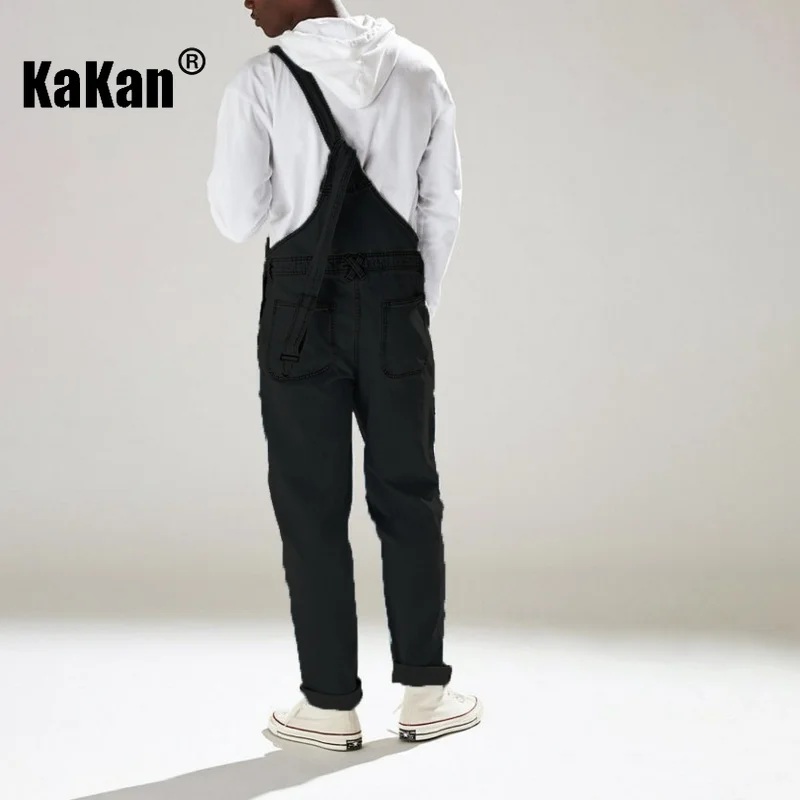 Kakan - New Street  Men's Jeans From Europe and America, Dark Blue Black One Piece Strap Jeans K34-725