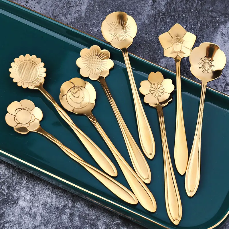 

Set Spoons Ice Stainless Set Spoon Teaspoons Dessert Dinnerware PCS Cream Set Steel 8 Small Lovely Spoons Coffee Flower Spoons