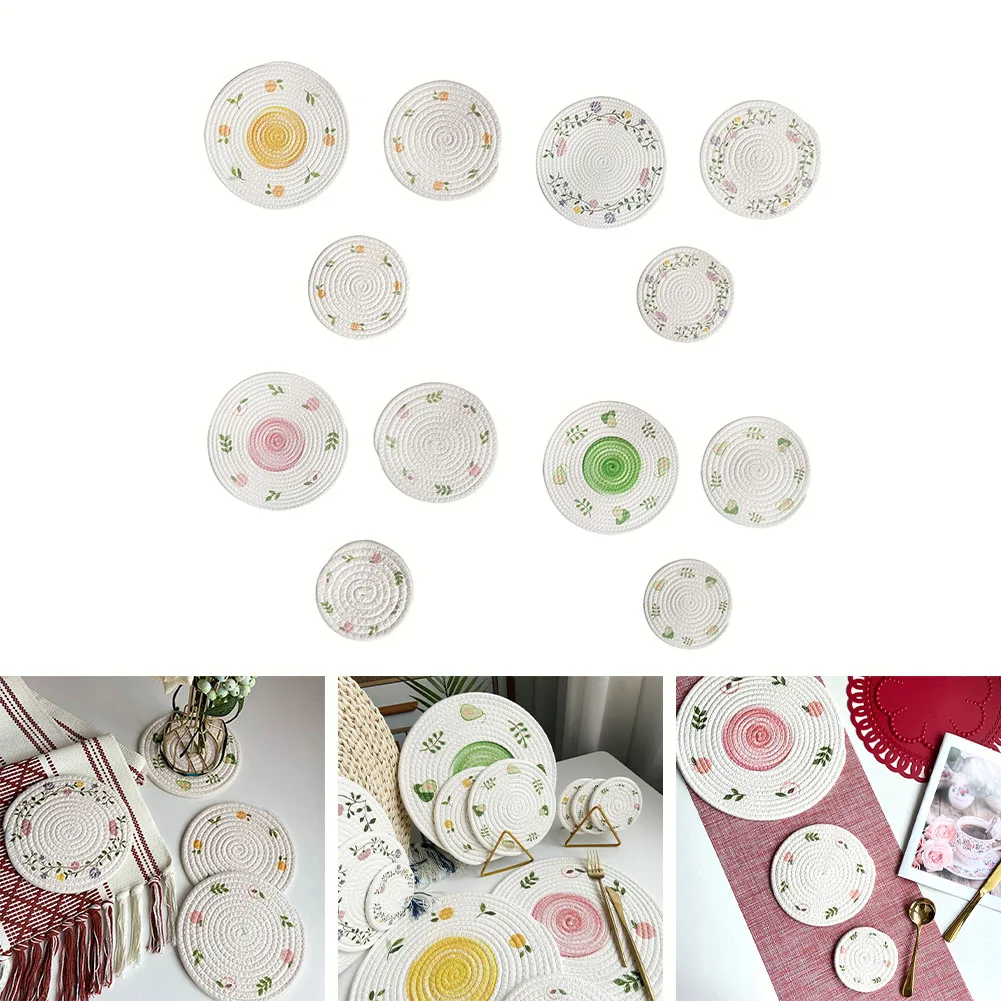 

3pcs Insulation Cup Pad Mat Cotton Knitted Drink Coaster Pot Holder Circular Kitchen Bowl Mat Creative Table Mat Heat Resistant