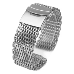 Mesh Stainless Steel Adjustable Folding Buckle Luxury Men's Bracelet Strap - XL (about 17.5cm) (Silver)