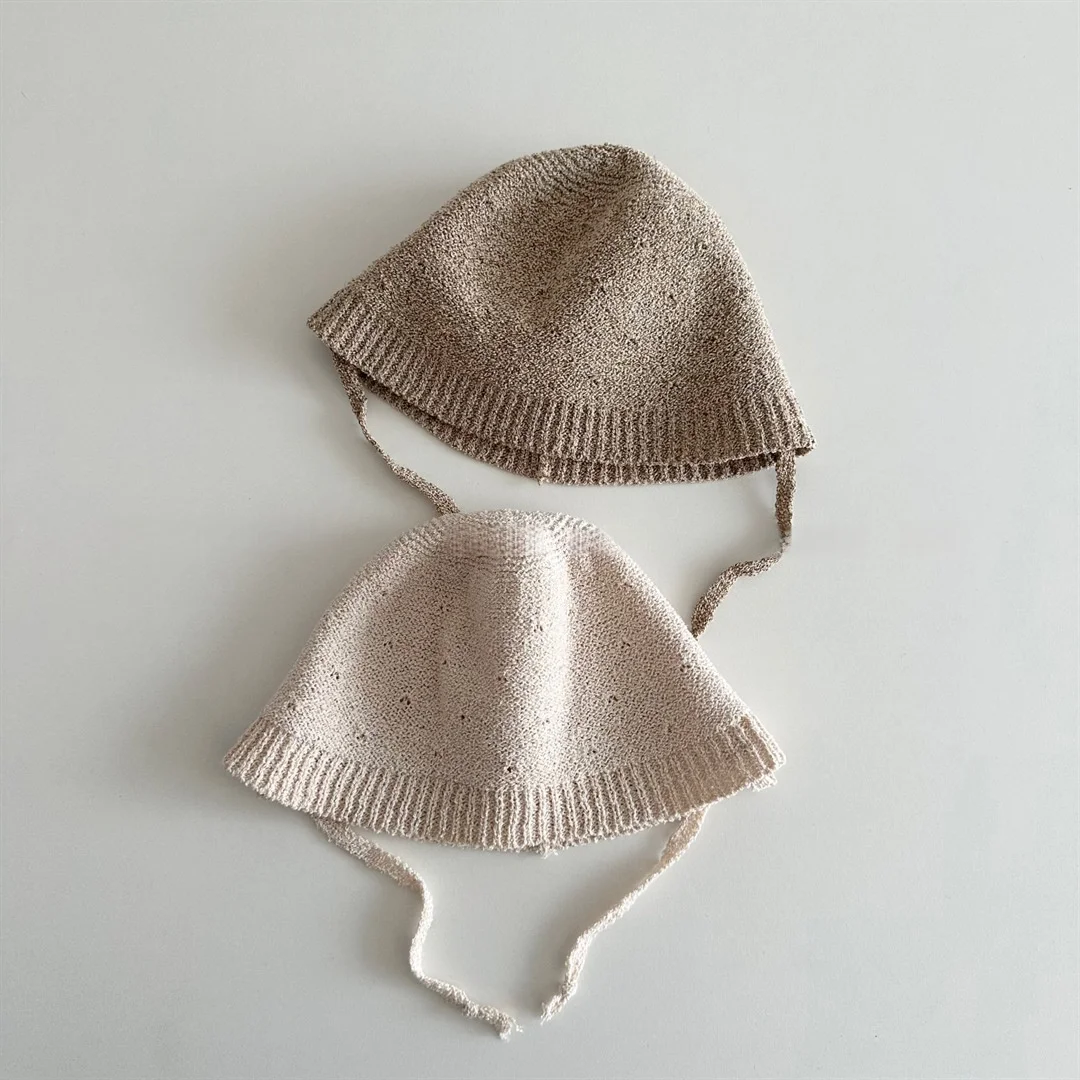 4-6Y 여름 어린이 태양 모자 솔리드 컬러 통기성 메쉬 비니(턱 스트랩 포함) 소녀용 야외 캐주얼 태양 보호 모자