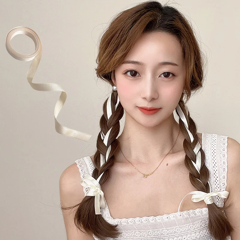 

2m Long Ribbon Braided Headband Rope Women Super Fairy Girls Hair Rope Sweet Cool Double Ponytail Tie Twist Braid Accessories