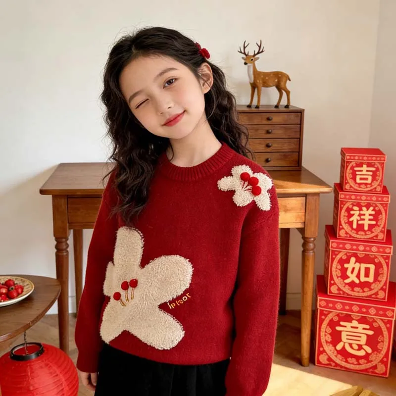 여아 꽃무늬 스웨터 풀오버 스웨터 아동복 빨간색 니트 스웨터  스웨터 아동복 여아옷 2026