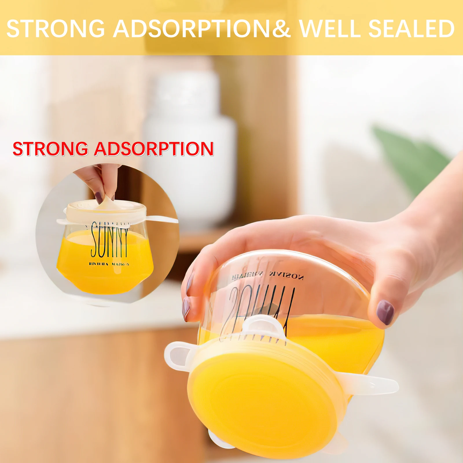 6Pcs Food Grade Silicone Preservation Cover Reusable Airtight Food Universal Dish Stretch Round Lids For Kitchen Accessories