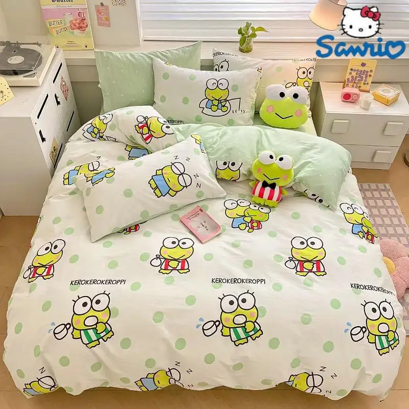 

New Cute Sanrio Hello Kitty Bedding Set Cotton Four Piece Bedding Double Pillowcase Bed Linens Girl Dorm Bedclothes Home Textile