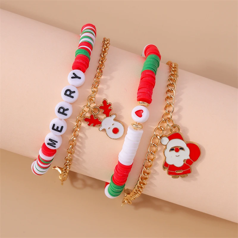 4 Stück/Set modische Weihnachtsbaum-Weihnachtsmann-Schuhanhänger-Armbänder für Frauen und Mädchen, Party, Festival, Schmuck, Geschenke – Detail 13