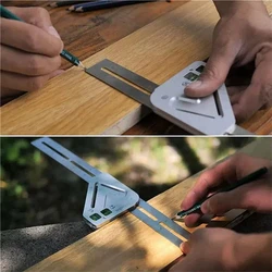 Règle d'angle de menuiserie révolutionnaire, multifonctionnel, travail du bois, Triangle niveau T avec 2 outils de mesure des bulles 