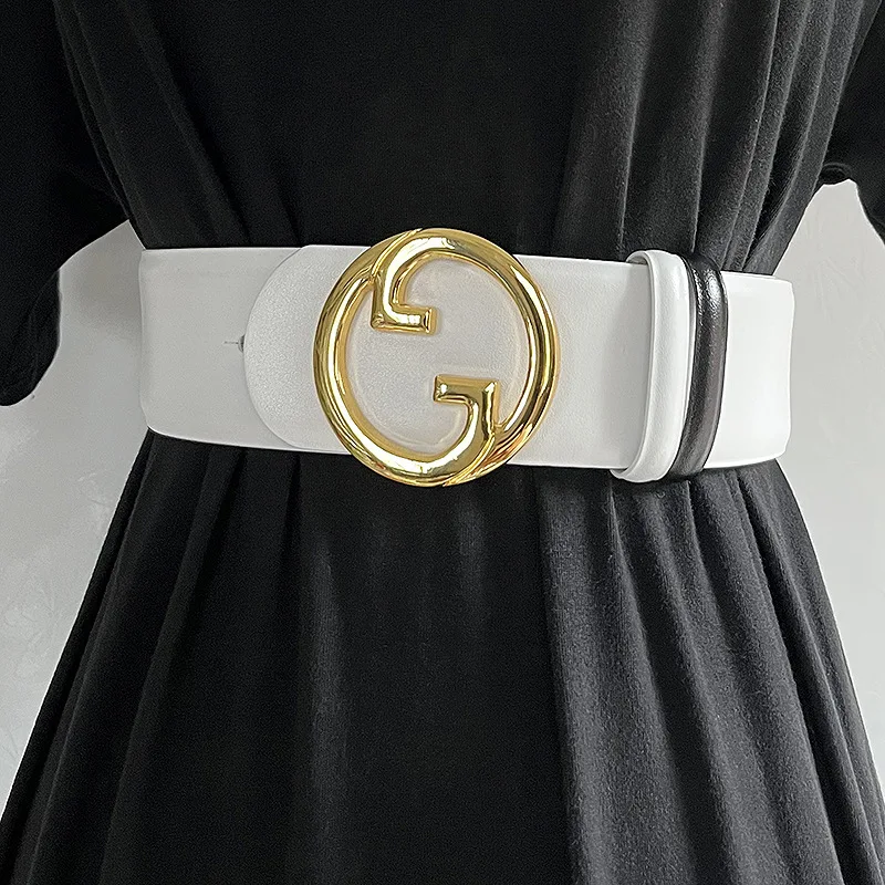 European Style Letter Buckle Belt Women\'s Decorative Coat Wide Dress Belt Waistband Closure Suit Elastic Corset Belt Waist Belt