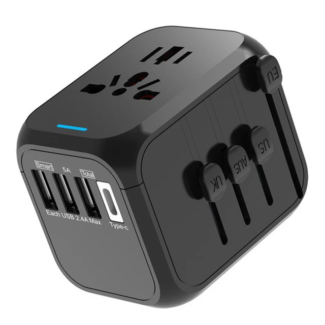 International Travel Adapter Universal Power Adapter Worldwide All in One 4  USB Perfect for European US, EU, UK, AU 160 Countries (Blue)