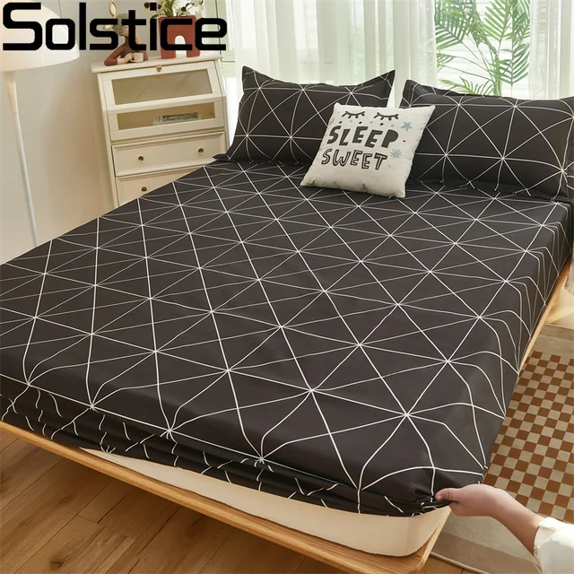 Solstice Bedding Black Diamond Plaid Mattress Cover Protector Kid Child Teen Adult Bed Linen Fitted Bed Sheets Sets Double Bed