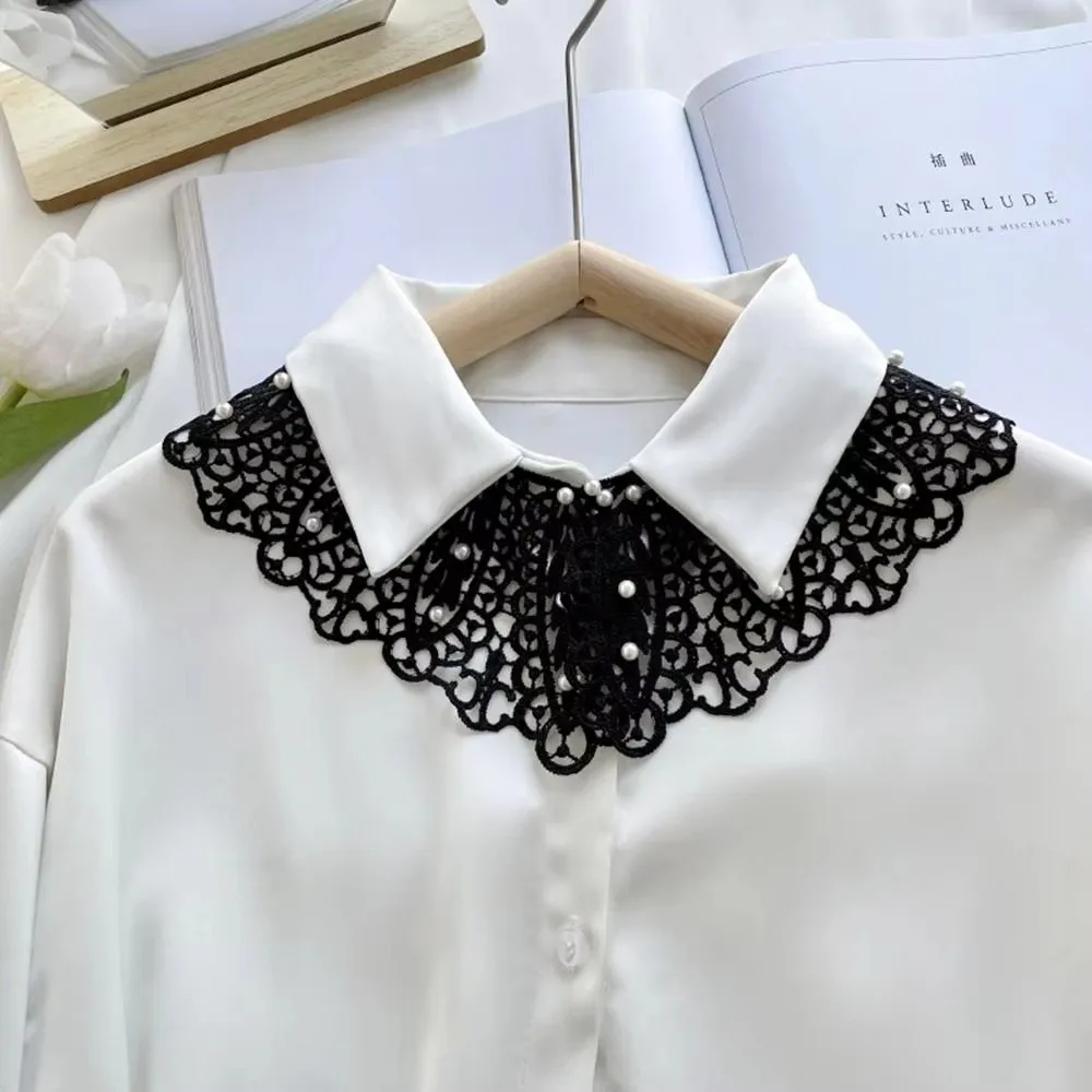 Polyester Fake Collar Ruffled Trim Lace Detail for Casual Wear