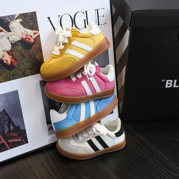 2024 Spring Autumn Children's Shoes Candy Colored Children's De Training Shoes Men Women's Vintage Velvet Casual Student Board