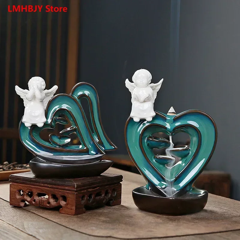 

LMHBJY Blue Angel of Love Backflow Incense Burner Home Interior Aromatherapy Burner Creative Decorative Ceramic Incense Burner