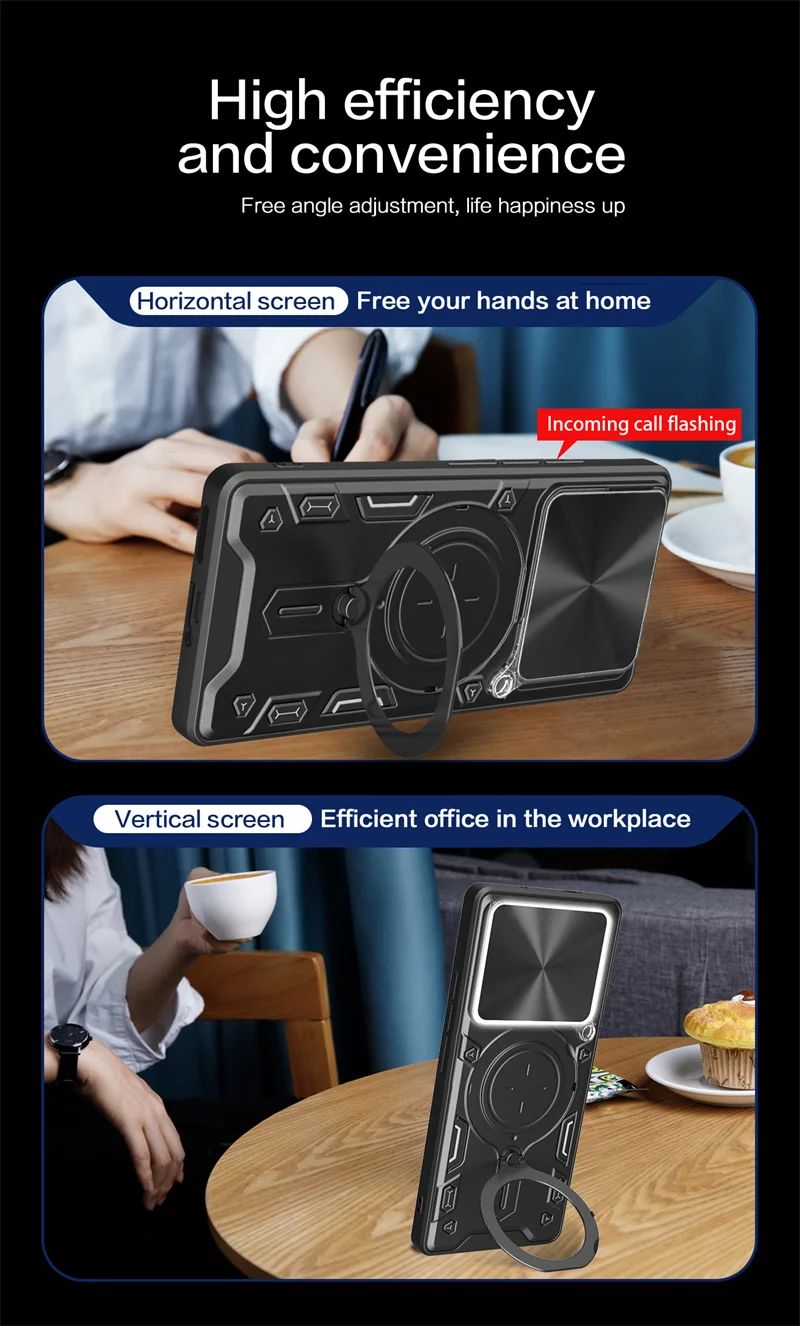 Magnetic Ring Armor Shockproof Phone Case with Lens Protector