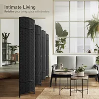 8-Panel Black Room Divider with Double Hinged Panels, 6 ft Tall Folding Privacy Screen 2