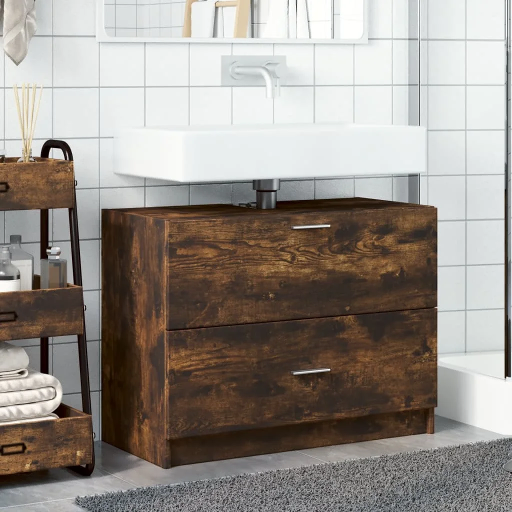 Weißer Waschbeckenunterschrank, 78 x 37 x 59 cm, Holzwerkstoff, modernes Design, stilvoller Badezimmerschrank, stabile Struktur, Möbelsets – Detail 32