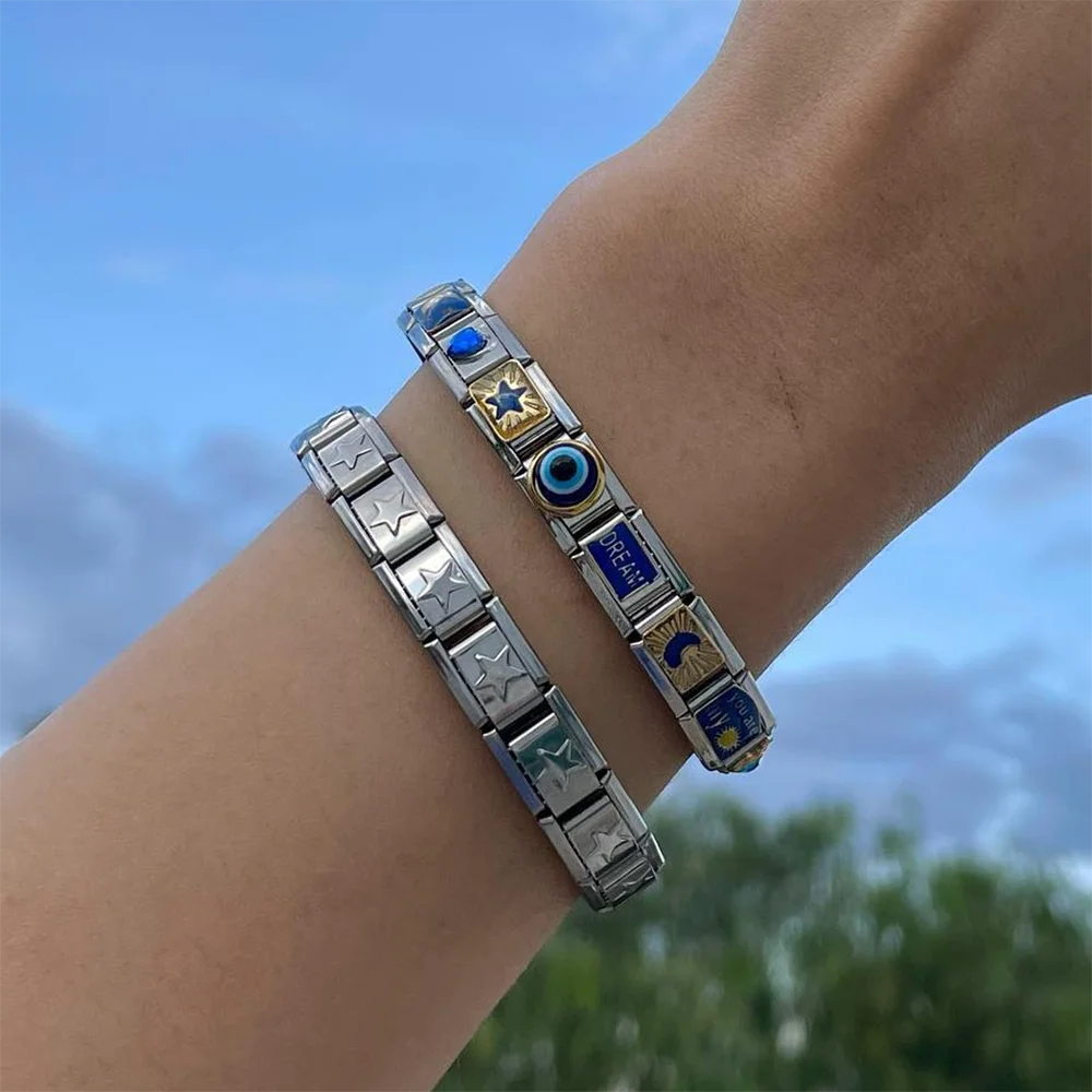 Semkeiyee Blaue Farbe Mond Sonne Stern Auge Traum Gitarre Italienische Charm Link Fit 9mm Charm Armband Frauen Männer Machen DIY schmuck Geschenk – Detail 7