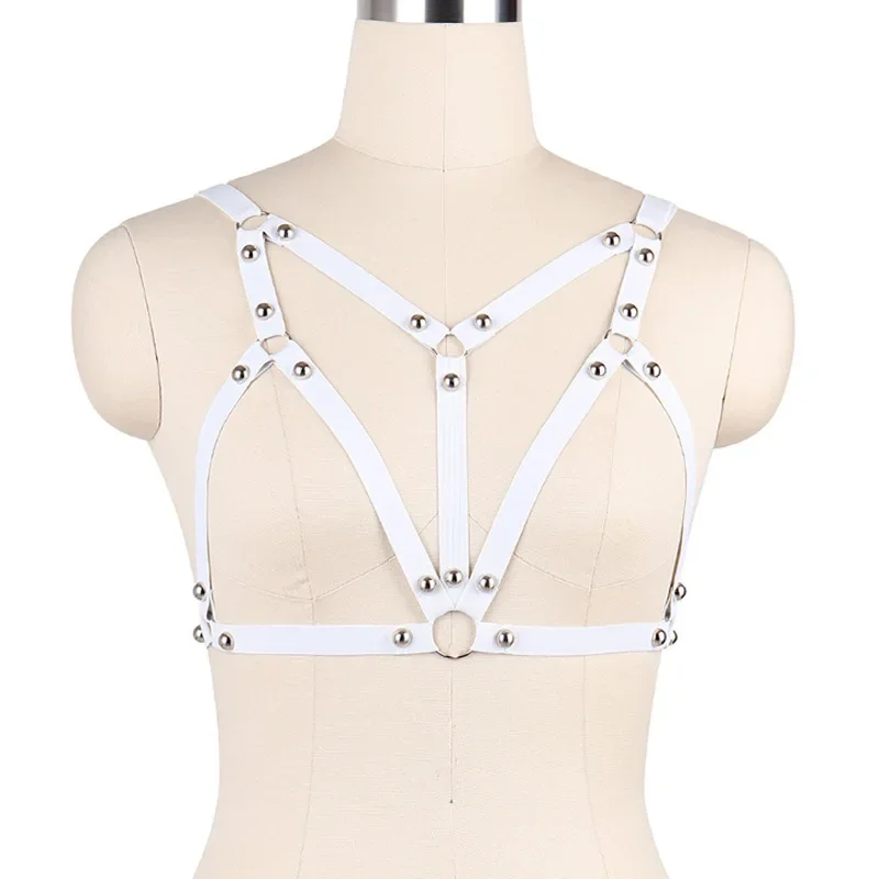 Cropped Studded Punk Nightclub Style White Women's Bras O0124 Build Red Clothing One Piece Agent Cropped Studded Bra
