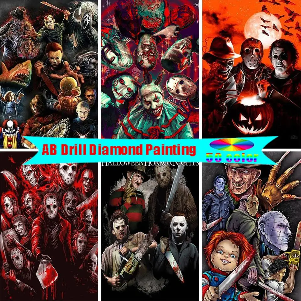 AB Diamond Painting Horror Movie Characters Interior Paintings Diamonds for  Crafts Mosaic Embroidery Full Accessories 5d Art Kit