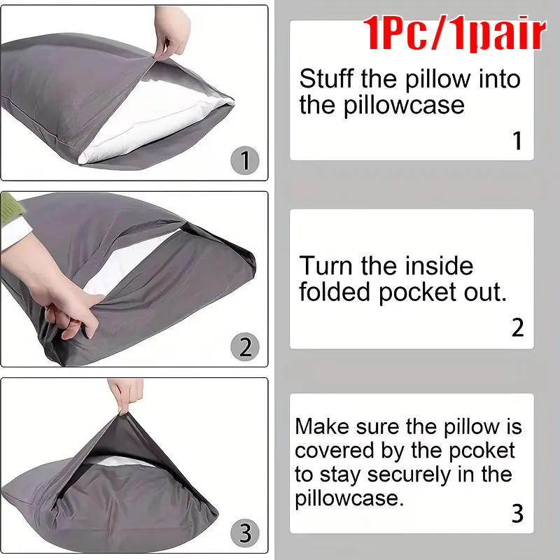 1pc/2pcs Luxurious 100% cotton Brushed Twill Weave Pillowcase, Envelope Closure, Soft Cozy Bed Pillow Cover, 48x74cm 6