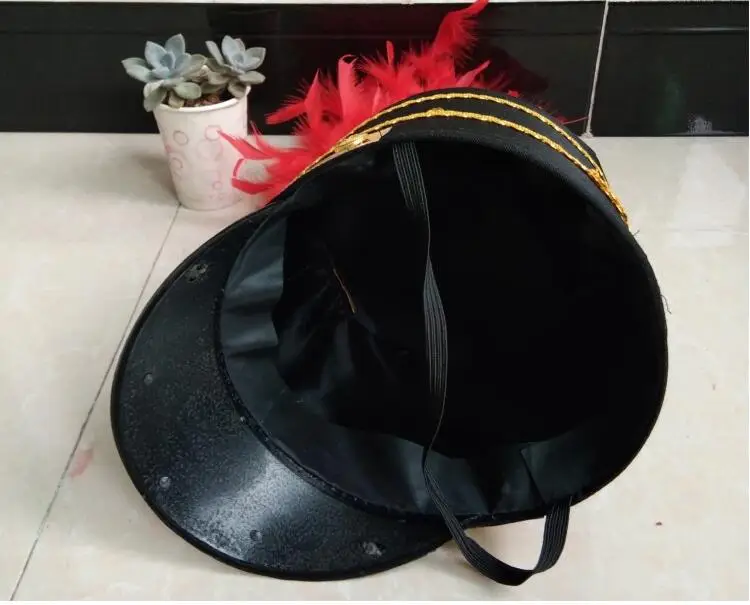 Red Drum Feather Male and Female Honor Guard Band High Hat Adult Nightclub Bar – Detail 9