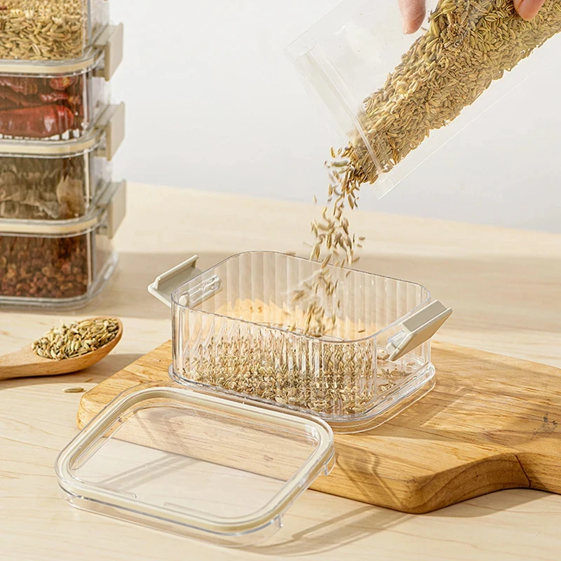 Stackable Spice Storage Boxes Plastic Seasoning Jar Multi-Layer Food Container Crisper Cereal Coffee Beans Sealed Organizers 3