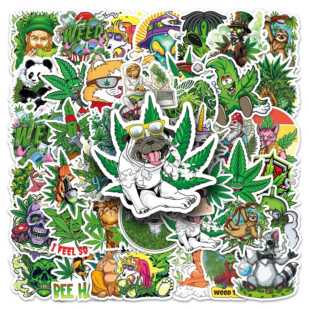 

10/30/50PCS Funny Characters Leaves Weed Smoking Stickers Cartoon Cool Graffiti Skateboard Motorcycle Car Waterproof DIY Sticker