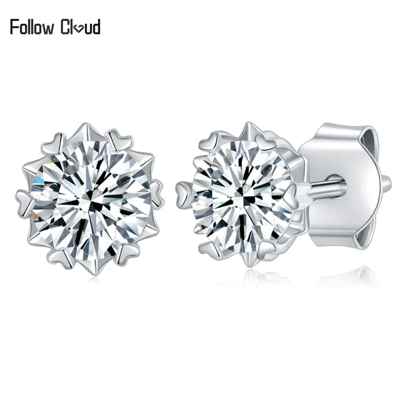 

Follow Cloud 0.3-1.0 Carat 6.5mm Snowflake Cut D Color Moissanite Stud Earrings for Women 925 Sterling Silver Wedding Jewelry