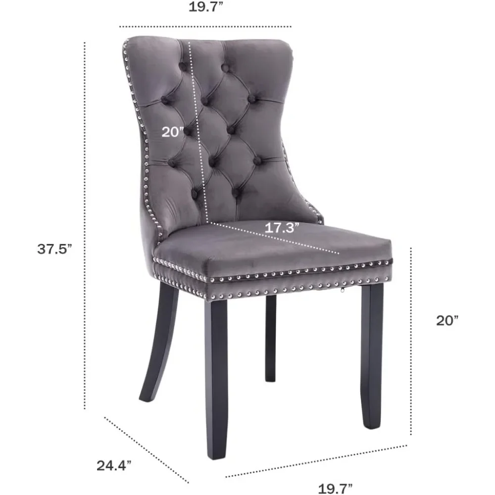 Velvet Dining Chairs Set of 6, Ring Pull Trim and Button Back, Luxury Tufted Dining Chairs for Living Room, Dining Chair 6
