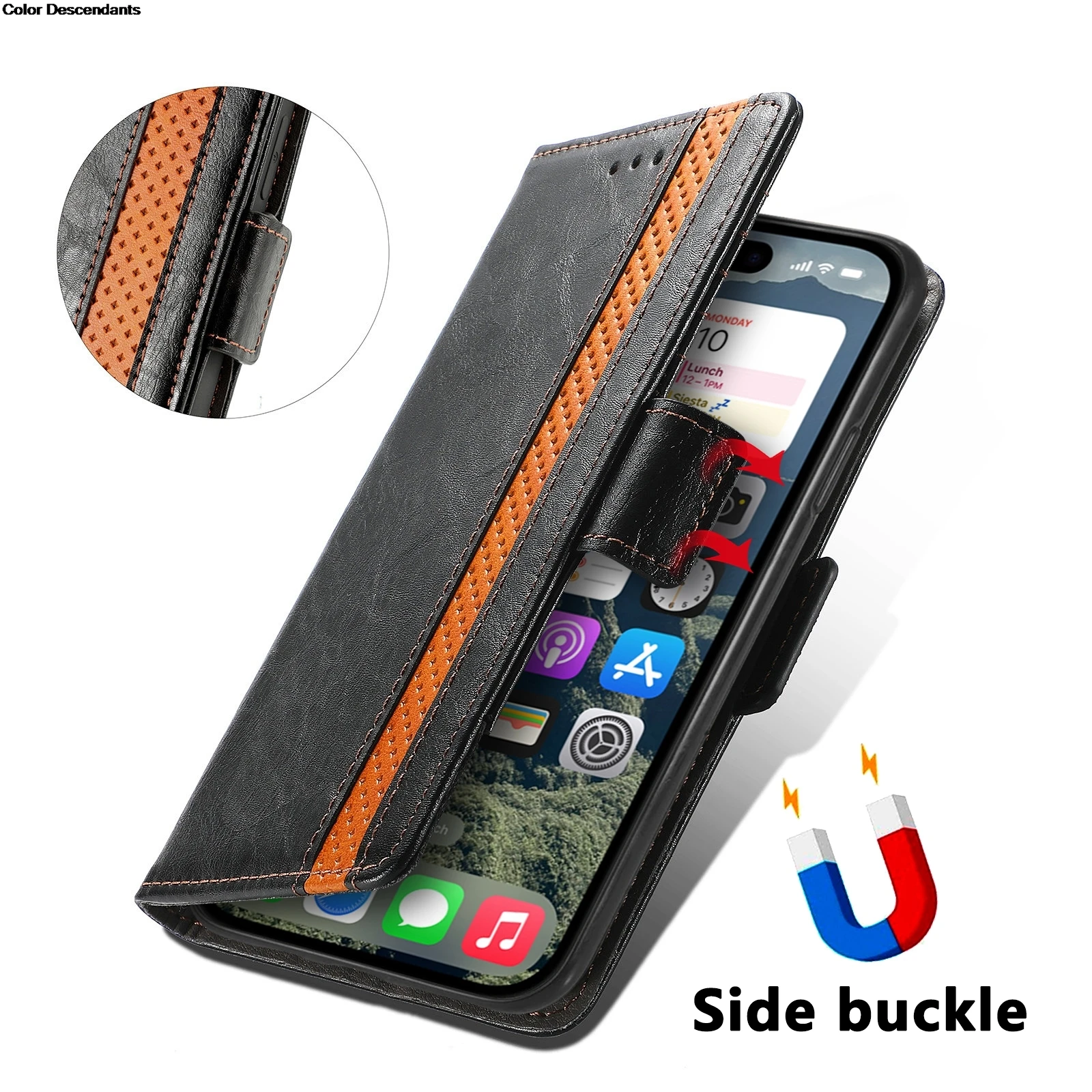 Leather RFID Blocking Phone Case with Wireless Charging and Card Slots