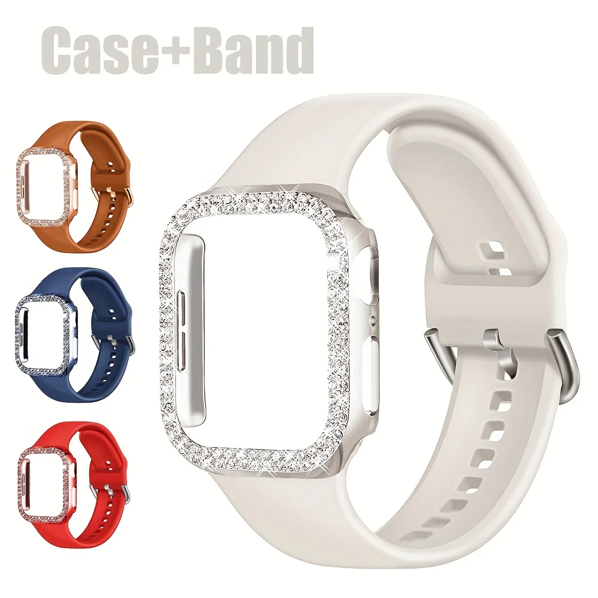 สายซิลิโคนนุ่ม + เคสเพชร สำหรับ Apple Watch