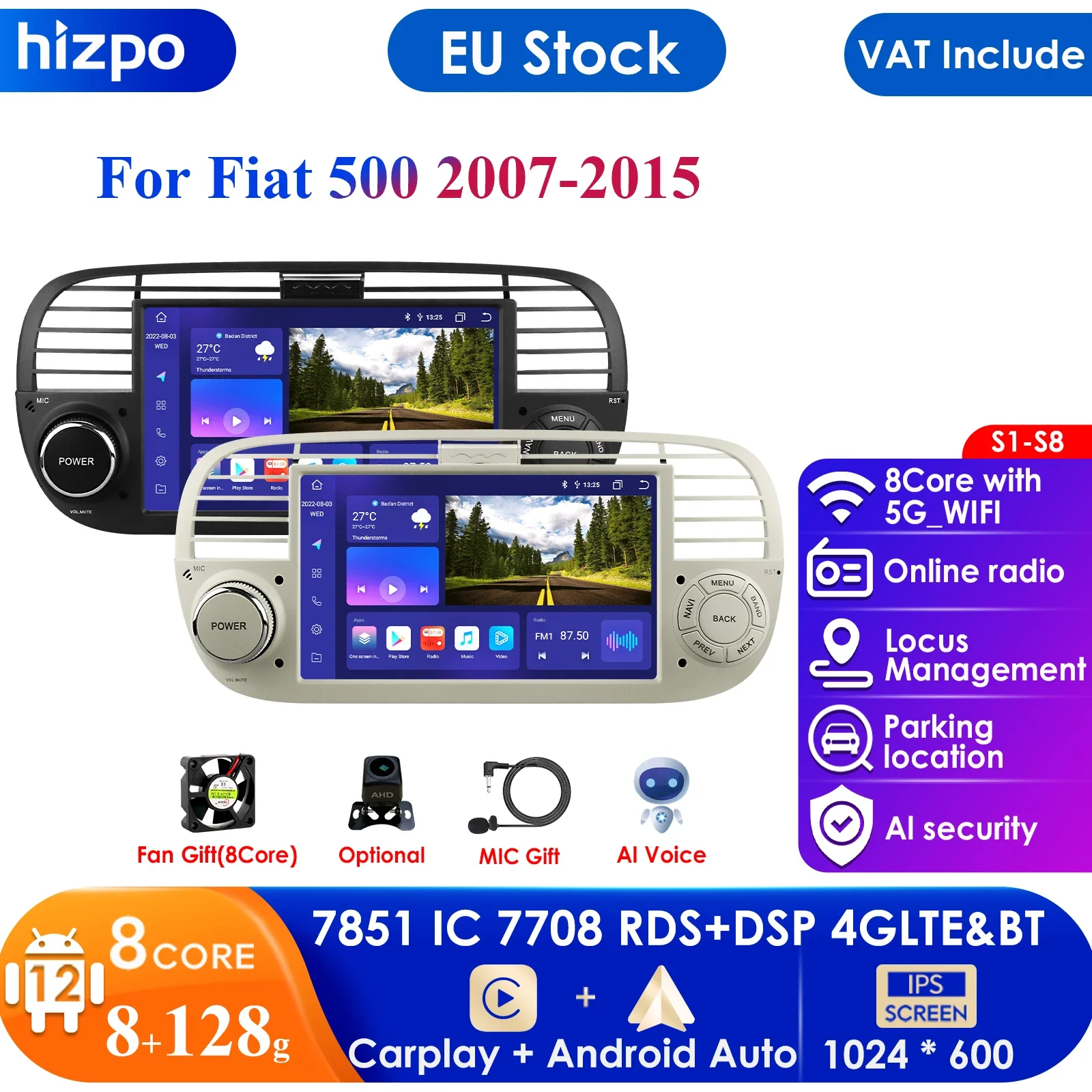 7 "Hd Touch Screen Quad Core Android 10 Lettore Dvd Per Auto Per Fiat 500 Radio Gps Dsp Wifi 4G Bluetooth Controllo Del Volante Stereo