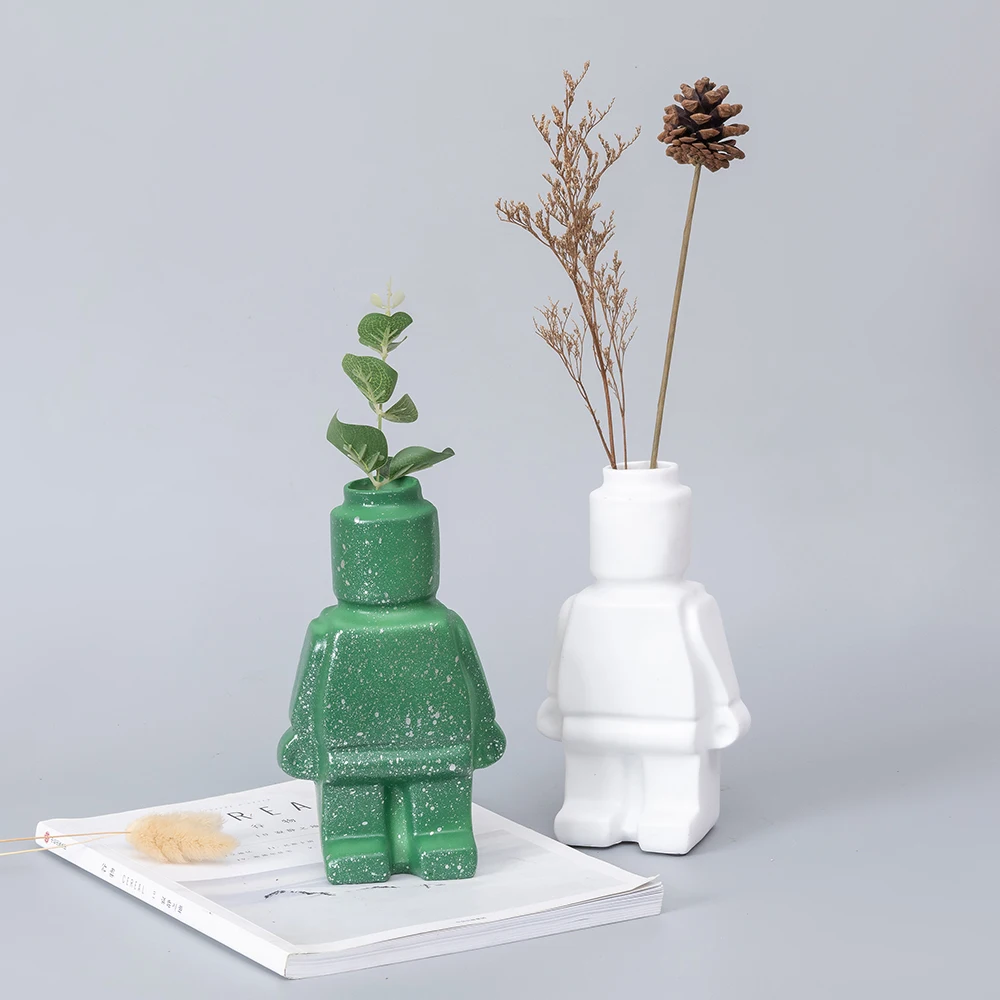 Nordic Style Ceramic Robot Vase Indoor Flower Pot Modern Home Interior Decoration White Goods Decoration Office Desk