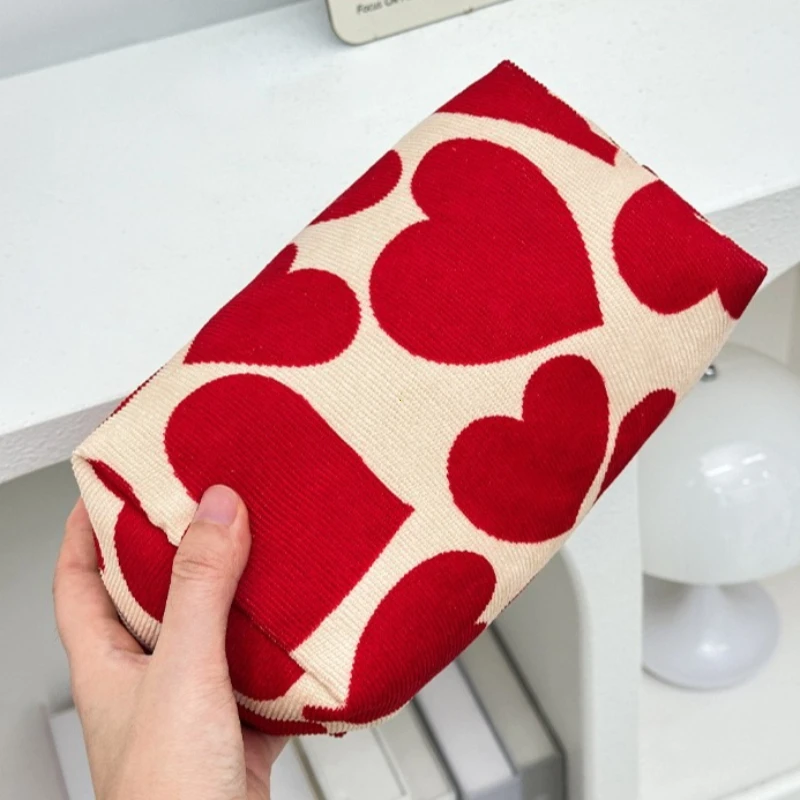 Women Large Capacity Heart Print Pattern Makeup Bag Clutch Cosmetic Organizer Travel Wash Toiletries Storage Bag Makeup Pouch