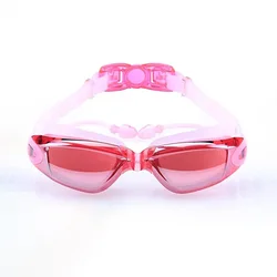 Premium Waterproof Fog-Proof Swim Goggles - Cool Silver Plated Racing Design (Red)