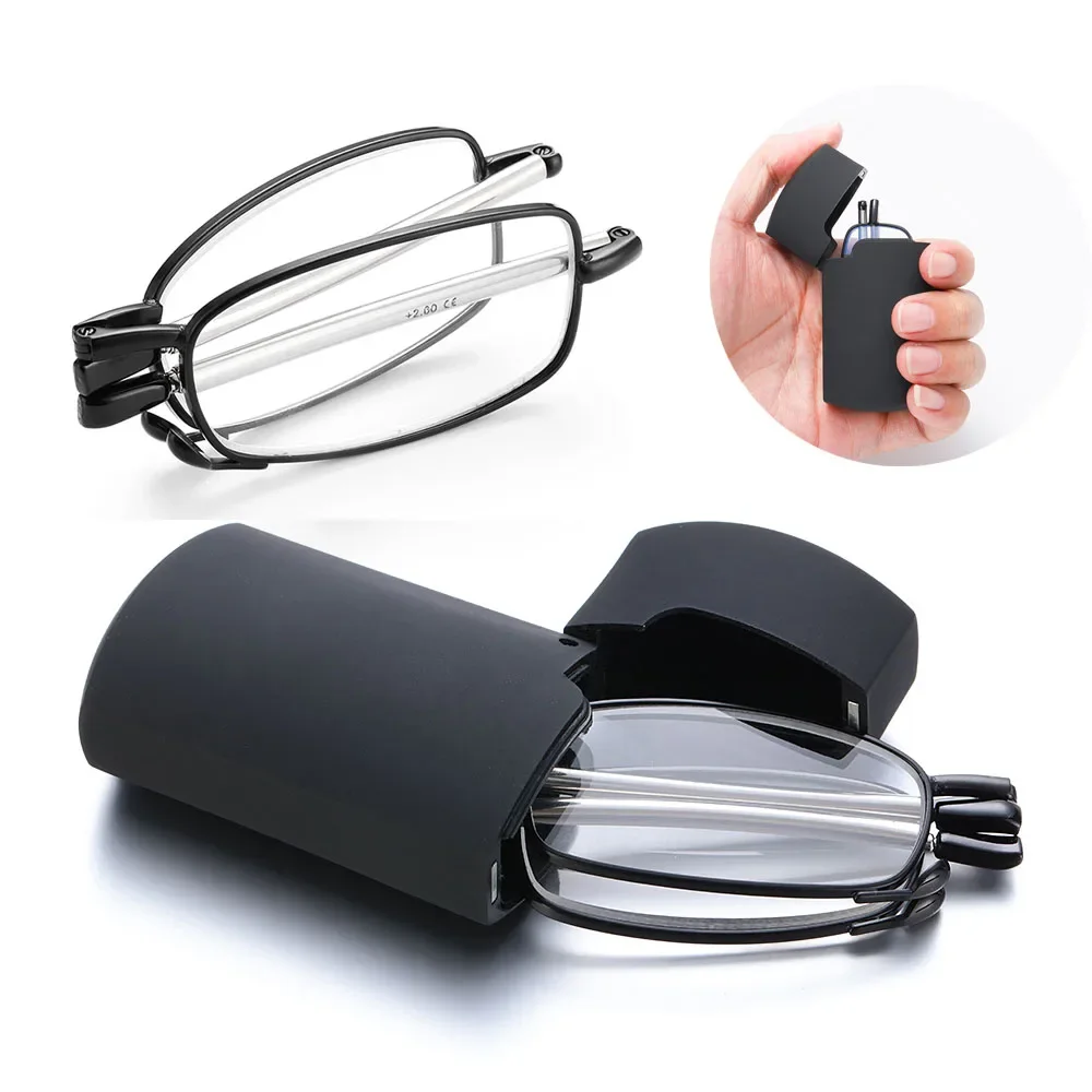 2022 Folding Portable Reading Glasses with Case Unisex Retro Telescopic Rotation Far Sight Presbyopia Men Women Diopter Eyewear