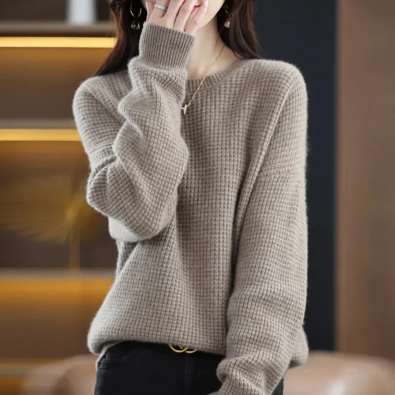 

Женский свитер из 2023 мериносовой шерсти, с круглым вырезом и длинным рукавом