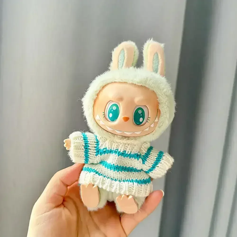 Labubu Idol Cute Doll Fashion Sweater Outfit - Pink and White Striped Party Sweater with Accessories