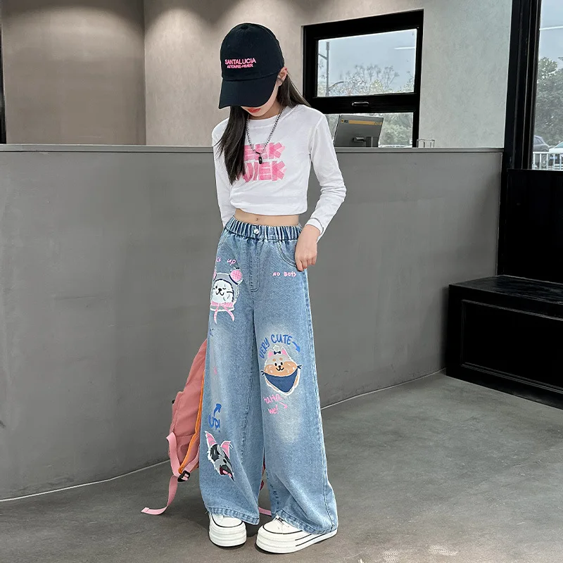 Baggy Jeans voor dames, hoge taille: heupjeans voor dames, rechte pijpen, jeansbroek met wijde
