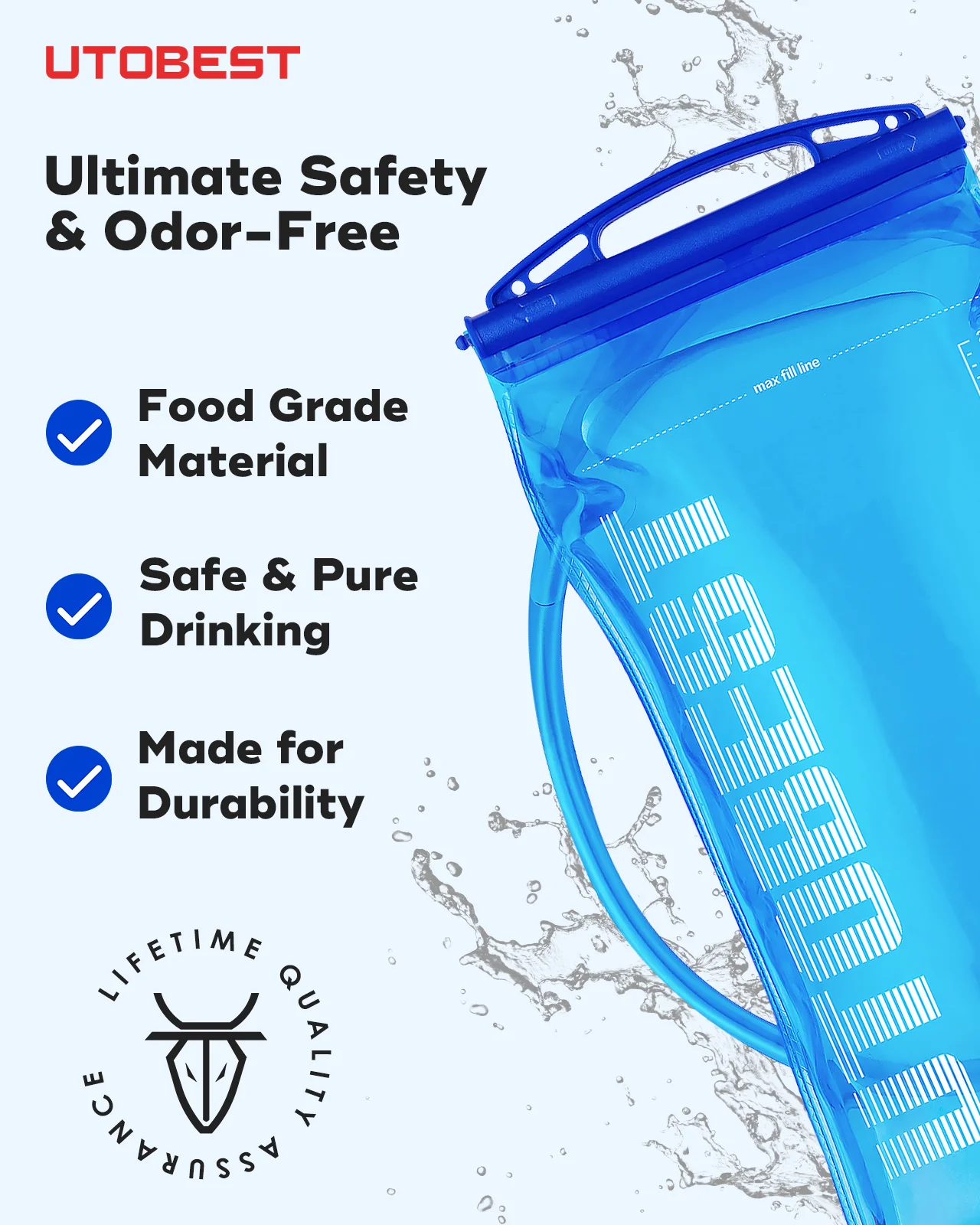 UTOBEST 1L/1.5L/2L/3L Hydration Bladder Water Reservoir Water Bag BPA Free for Running Cycling Hiking 2