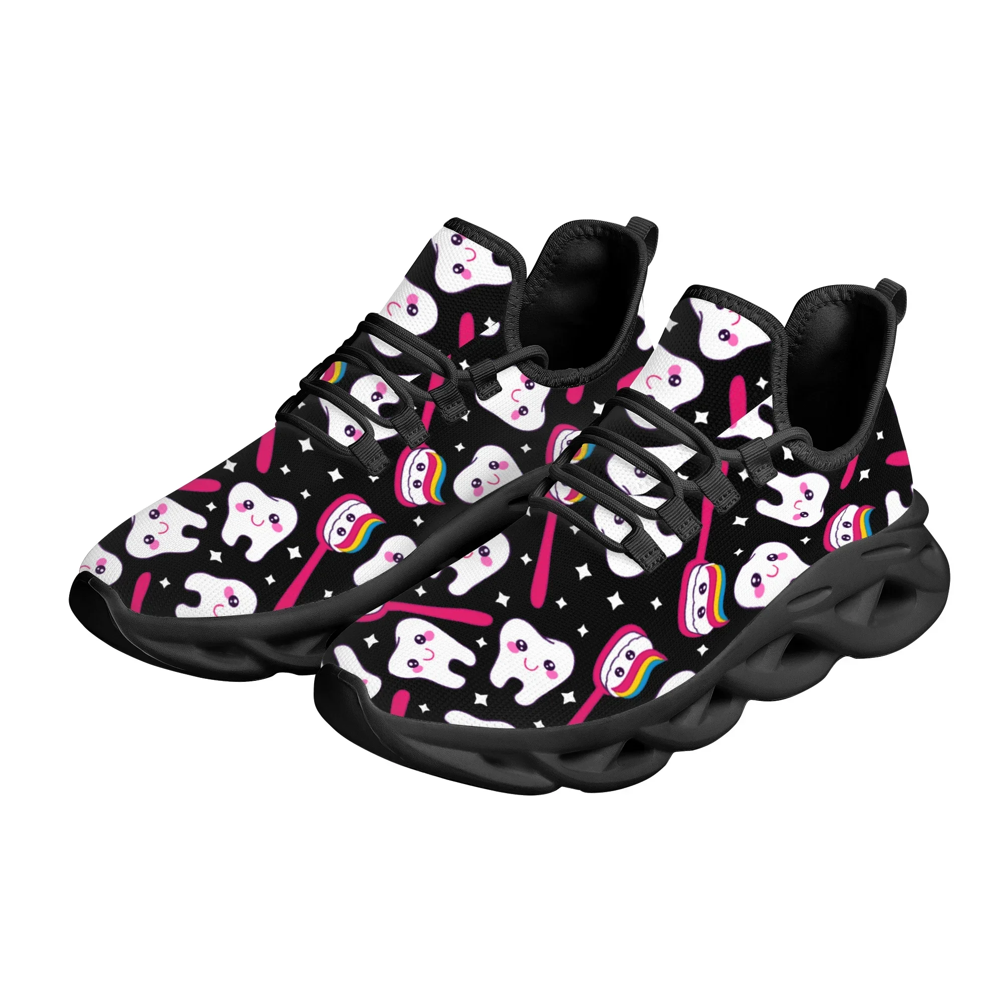 Cute Cartoon Teeth Design Brand Platform Blade Shoes Summer Breathable Knitted Dental Medical Flats Casual Sneakers