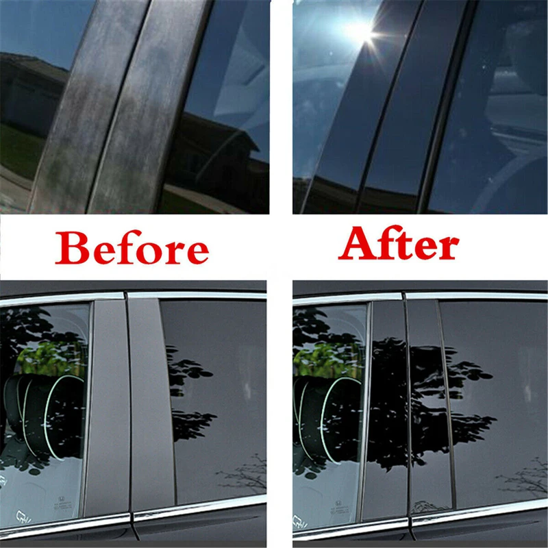 6Pcs Car Door Window Pillar Posts Trim Cover Sticker Glossy Black For VW Mk5 Jetta Sedan 2006 2007 2008 2009 2010 car door moulding trim car stickers car window trim car window stickers car window trim stickers window door cover trim