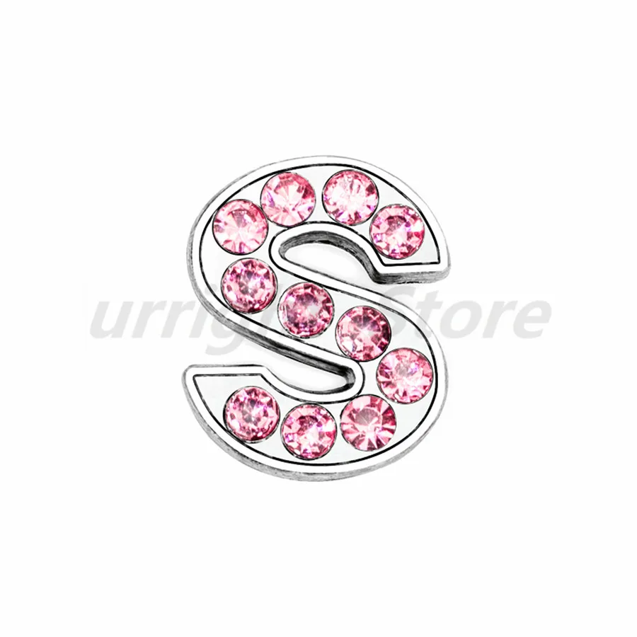 Dijes con letras deslizantes del alfabeto, aleación de 8 mm, diamantes de imitación rosas, 1 unidad, aptos para pulseras, collares para mascotas, fabricación de joyas, regalo para mujeres y niños