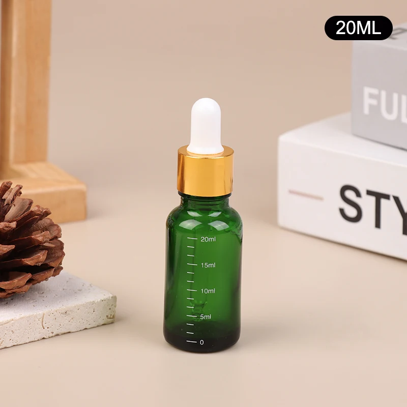Frascos cuentagotas de 5 ml a 100 ml con escala, reactivo para gotas oftálmicas, vidrio verde, botella con pipeta para líquidos de aromaterapia, botellas rellenables para viajes