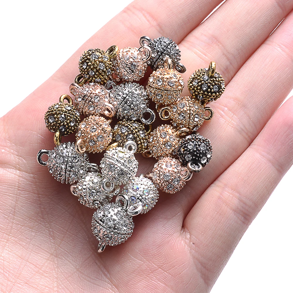 Magnet Connected Clasps 5Set Round Magnet Connected Clasps Beads Rhinestone Charms Pendant DIY Couple Magnetic Buckle Jewelry Bracelet 14/16mm