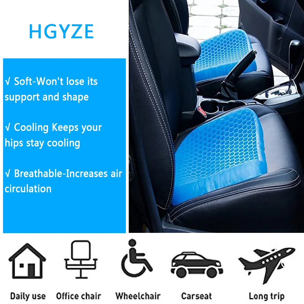 Gel Seat Cushion - Enhanced Double Thick Egg Seat Cushion with Non-Slip Cover - Office Chair Car Seat Cushion - Sciatica & Back Pain Relief - Perfect