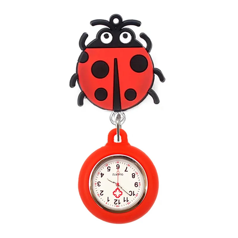 Creative Design Nurse Doctor Students Cute Ladybird Rainbow Office Badge Reel Retractable Digital FOB Pocket Watch