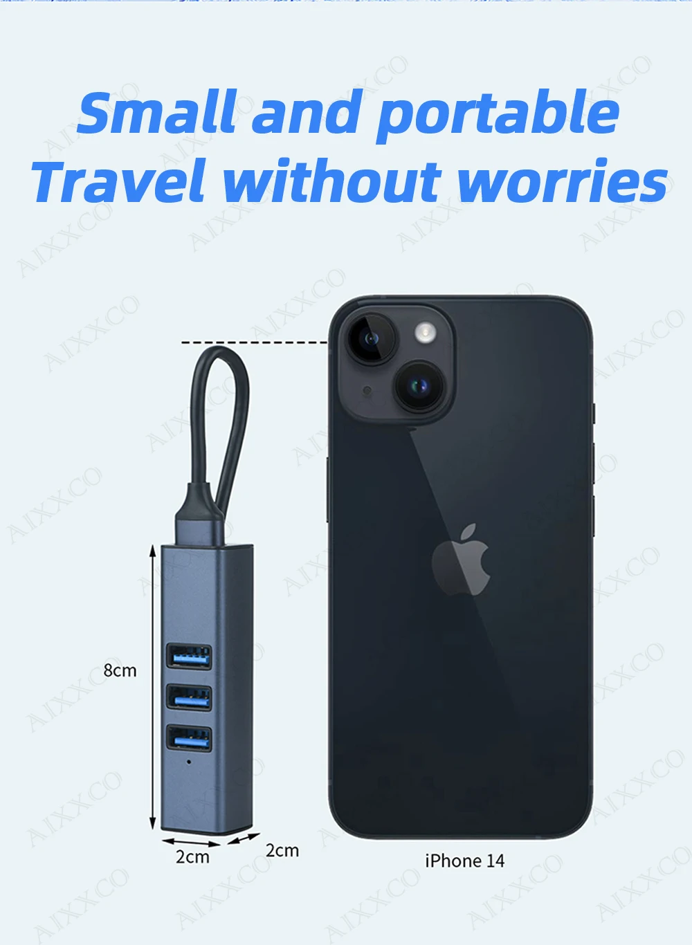 Alumínio Alloy USB Hub Splitter, várias portas,