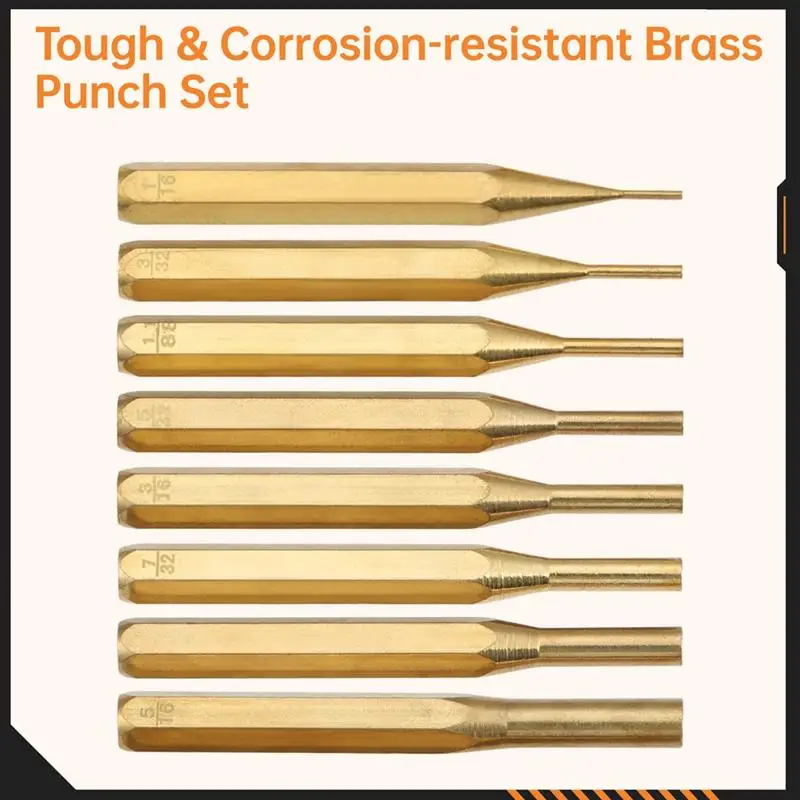 Brass Punch Set 8Pcs Non-Marring Professional Brass Drive Pin Punches Pin Punch Repair Tool Assorted Sizes For Gunsmithing
